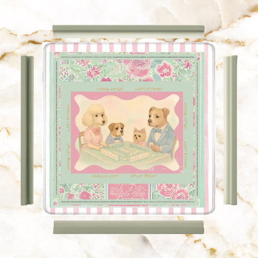 Mahjong Mat Watercolor Dogs Playing Mahjong Cute Preppy Quirky Learning Mahj Mat - 31.5’’x31.5’’ - Daily Accessories