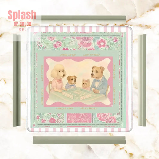 Mahjong Mat Watercolor Dogs Playing Mahjong Cute Preppy Quirky Learning Mahj Mat - 31.5’’x31.5’’ - Daily Accessories