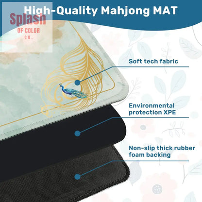 Mahjong Mat Watercolor Peacock Lotus Flower Mahj Mat Coordinates With Sierra Mahj Tile Set 31.5’’x31.5’’ Daily