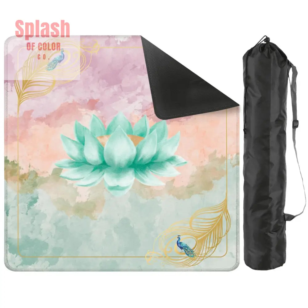 Mahjong Mat Watercolor Peacock Lotus Flower Mahj Mat Coordinates With Sierra Mahj Tile Set 31.5’’x31.5’’ Daily