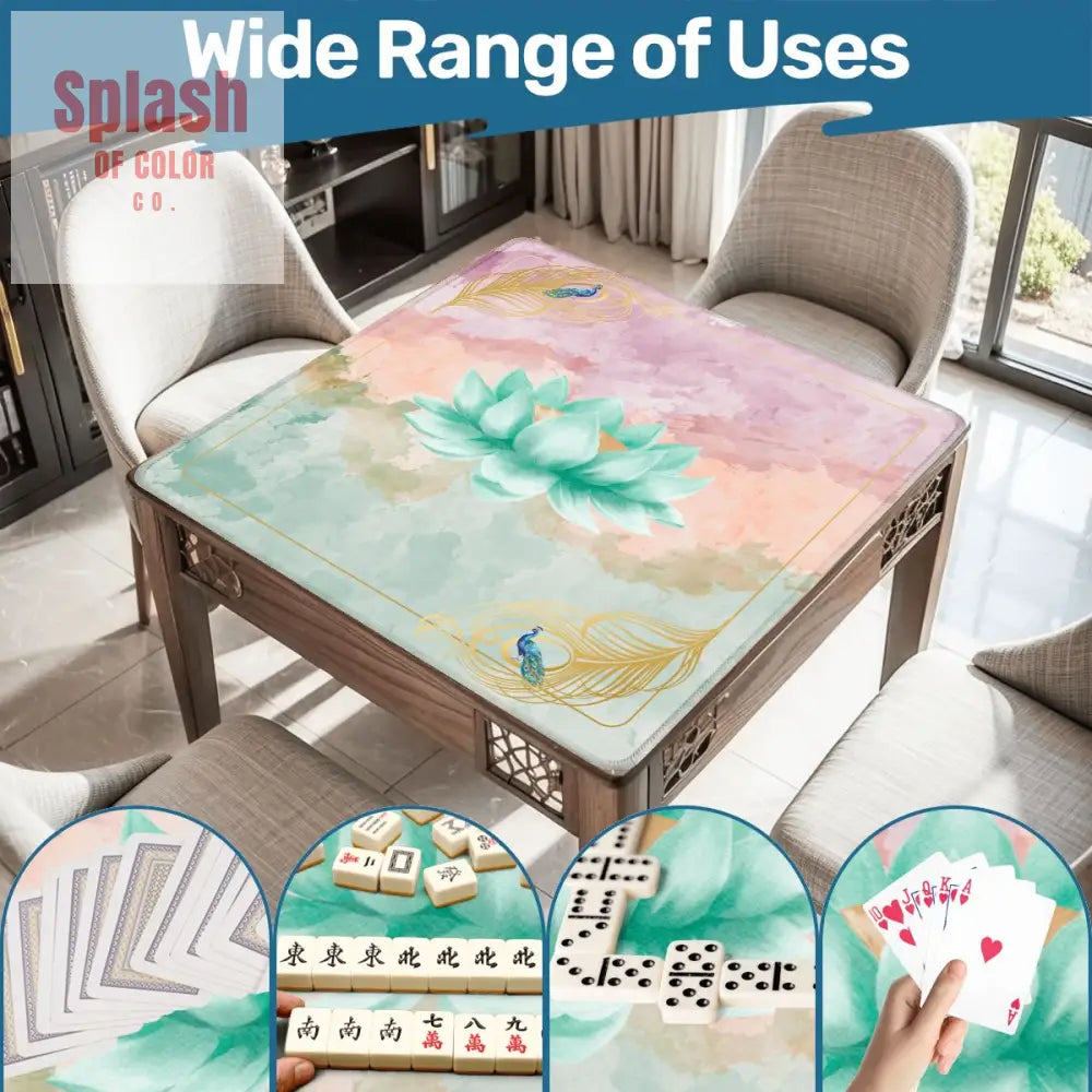 Mahjong Mat Watercolor Peacock Lotus Flower Mahj Mat Coordinates With Sierra Mahj Tile Set 31.5’’x31.5’’ Daily