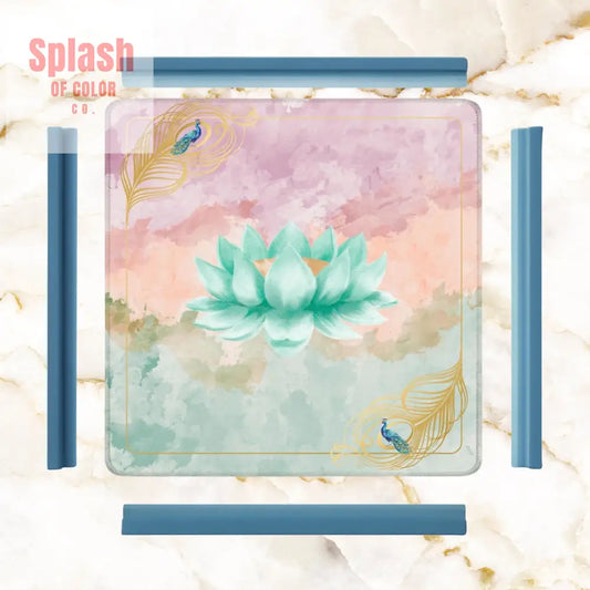 Mahjong Mat Watercolor Peacock Lotus Flower Mahj Mat Coordinates With Sierra Mahj Tile Set 31.5’’x31.5’’ Daily
