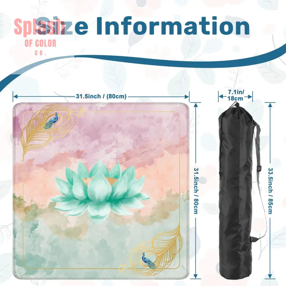 Mahjong Mat Watercolor Peacock Lotus Flower Mahj Mat Coordinates With Sierra Mahj Tile Set 31.5’’x31.5’’ Daily