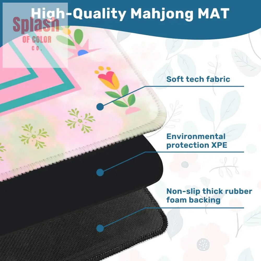 Mahjong Mat Watercolor Preppy Pink Green Teal Scandinavian Floral Mahj Mat - 31.5’’x31.5’’ - Daily Accessories