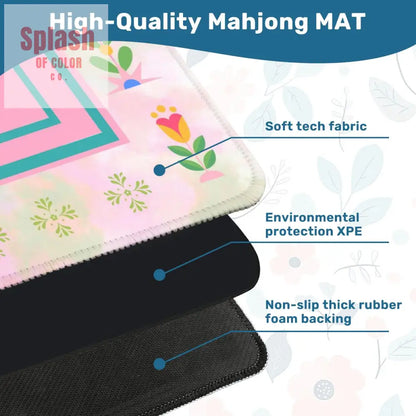 Mahjong Mat Watercolor Preppy Pink Green Teal Scandinavian Floral Mahj Mat - 31.5’’x31.5’’ - Daily Accessories