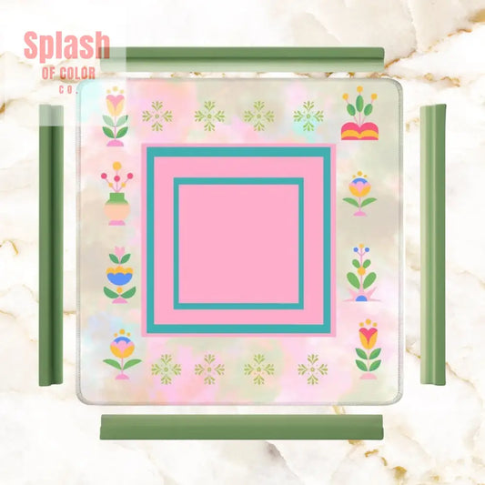 Mahjong Mat Watercolor Preppy Pink Green Teal Scandinavian Floral Mahj Mat - 31.5’’x31.5’’ - Daily Accessories