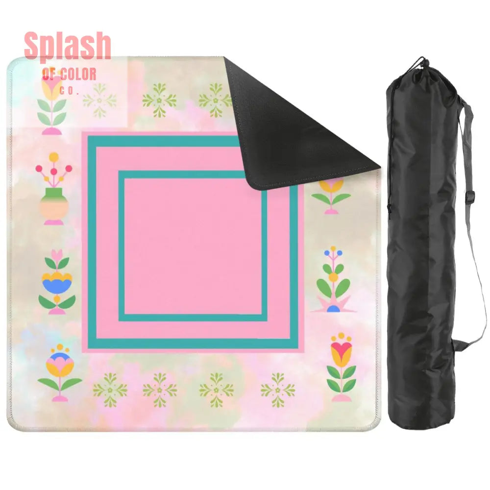 Mahjong Mat Watercolor Preppy Pink Green Teal Scandinavian Floral Mahj Mat - 31.5’’x31.5’’ - Daily Accessories
