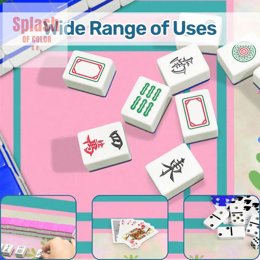 Mahjong Mat Watercolor Preppy Pink Green Teal Scandinavian Floral Mahj Mat - 31.5’’x31.5’’ - Daily Accessories