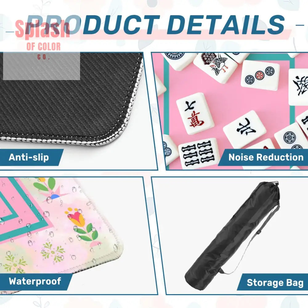 Mahjong Mat Watercolor Preppy Pink Green Teal Scandinavian Floral Mahj Mat - 31.5’’x31.5’’ - Daily Accessories