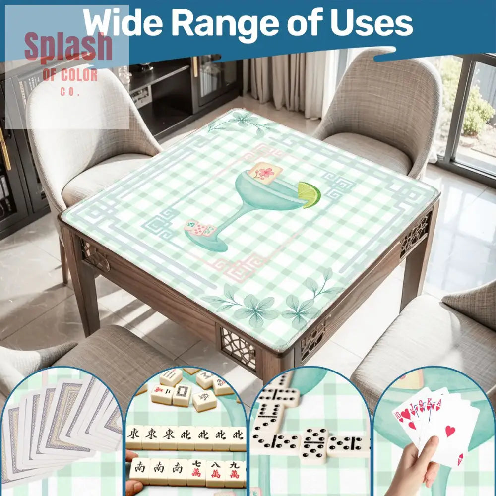 Mahjong Mat Whimsical Tiles And Cocktail Pastel Watercolor Preppy Mahj Mat 31.5’’x31.5’’ Daily Accessories