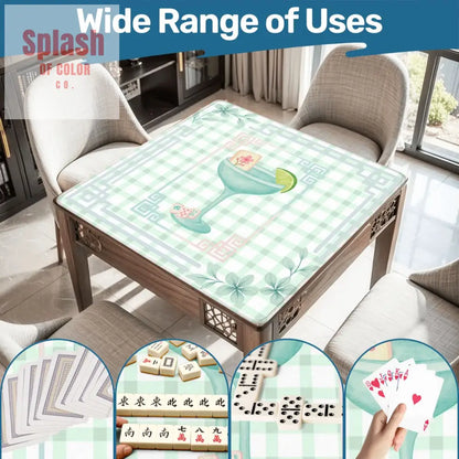 Mahjong Mat Whimsical Tiles And Cocktail Pastel Watercolor Preppy Mahj Mat 31.5’’x31.5’’ Daily Accessories