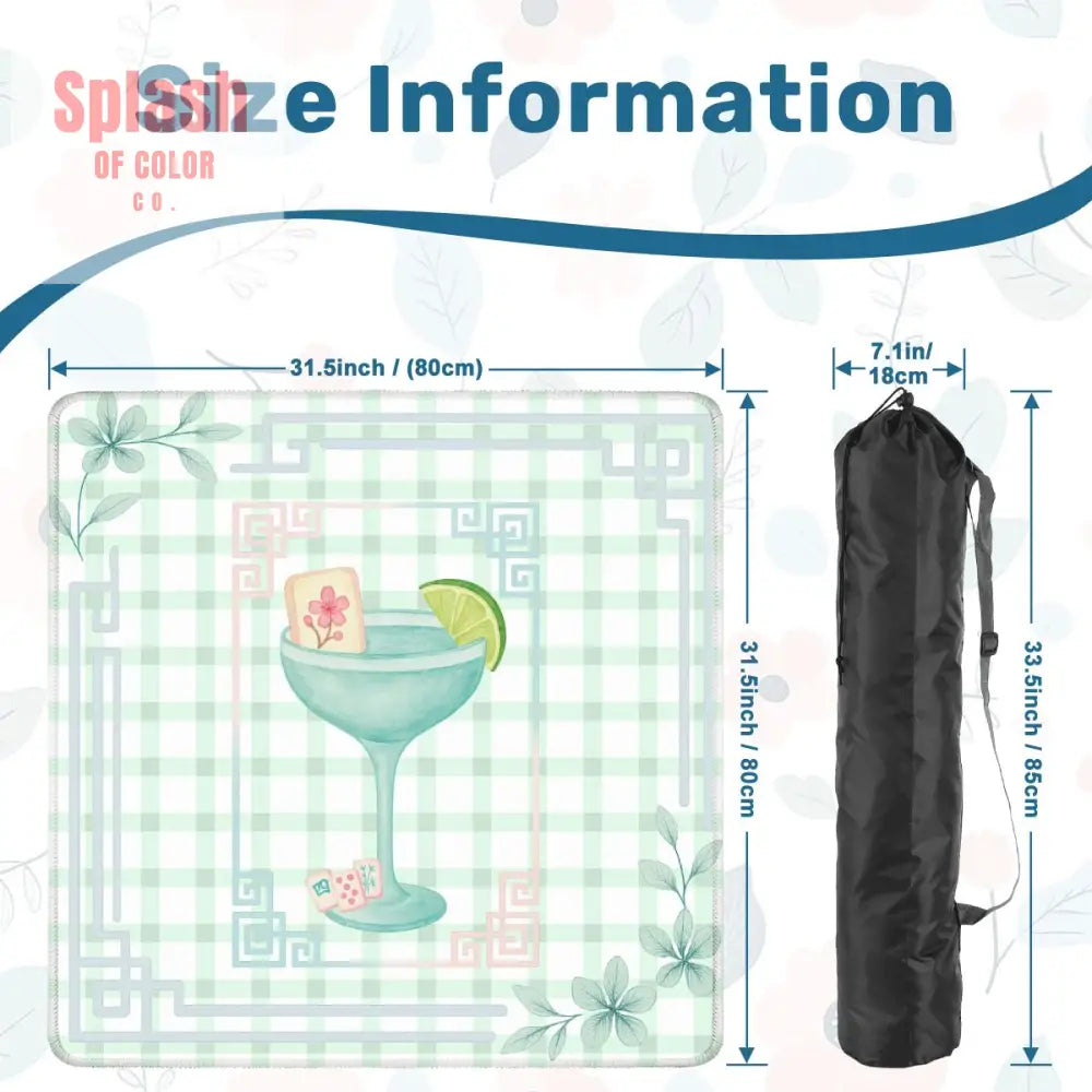Mahjong Mat Whimsical Tiles And Cocktail Pastel Watercolor Preppy Mahj Mat 31.5’’x31.5’’ Daily Accessories