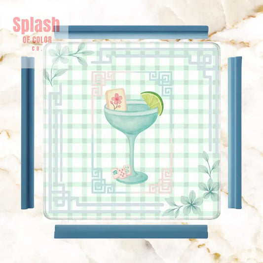 Mahjong Mat Whimsical Tiles And Cocktail Pastel Watercolor Preppy Mahj Mat 31.5’’x31.5’’ Daily Accessories