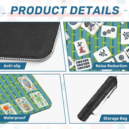 Mahjong Mat With Floral Tiles Preppy Bamboo Design Green And Blue Mahj Game Play Mat - 31.5’’x31.5’’ - Daily Accessories