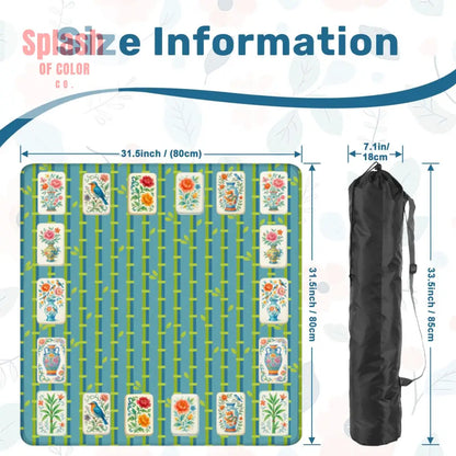 Mahjong Mat With Floral Tiles Preppy Bamboo Design Green And Blue Mahj Game Play Mat - 31.5’’x31.5’’ - Daily Accessories