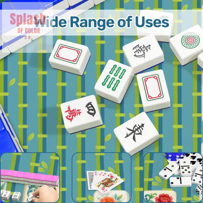 Mahjong Mat With Floral Tiles Preppy Bamboo Design Green And Blue Mahj Game Play Mat - 31.5’’x31.5’’ - Daily Accessories