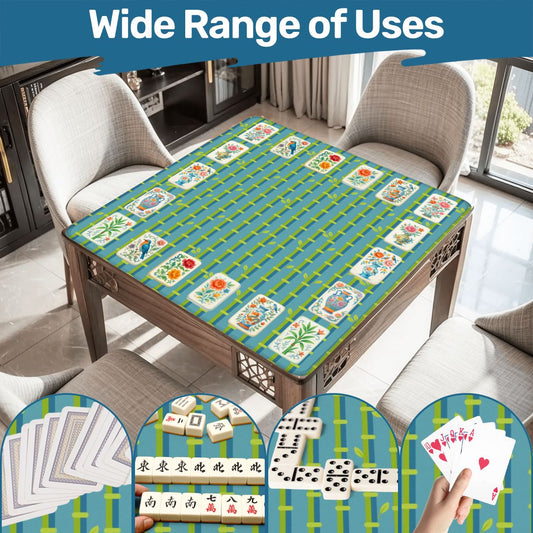 Mahjong Mat With Floral Tiles Preppy Bamboo Design Green And Blue Mahj Game Play Mat - 31.5’’x31.5’’ - Daily Accessories