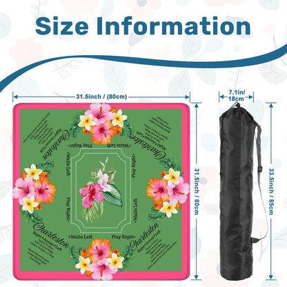 Mahjong Mat With Instructions Preppy Pink Green Charleston Tropical Mahjong Game Mat - 31.5’’x31.5’’ - Daily Accessories