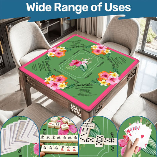 Mahjong Mat With Instructions Preppy Pink Green Charleston Tropical Mahjong Game Mat - 31.5’’x31.5’’ - Daily Accessories