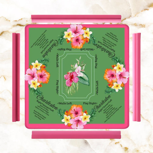 Mahjong Mat With Instructions Preppy Pink Green Charleston Tropical Mahjong Game Mat - 31.5’’x31.5’’ - Daily Accessories