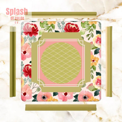 Mahjong Mat With Pretty Preppy Watercolor Flowers Mahj Gamer Enthusiast Mat - 31.5’’x31.5’’ - Daily Accessories