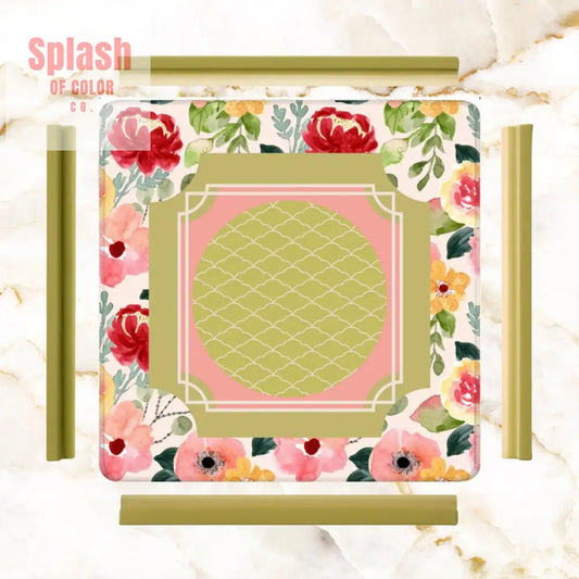 Mahjong Mat With Pretty Preppy Watercolor Flowers Mahj Gamer Enthusiast Mat - 31.5’’x31.5’’ - Daily Accessories