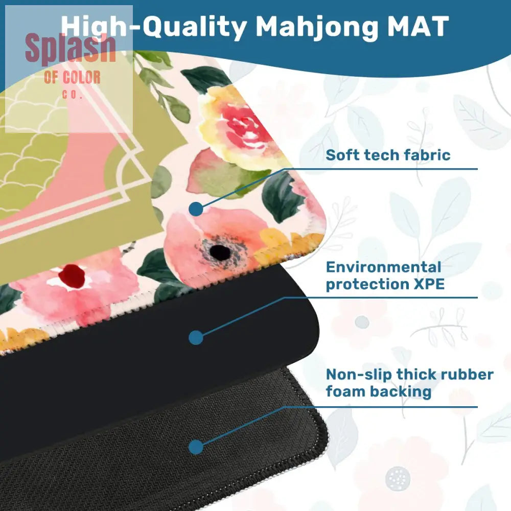 Mahjong Mat With Pretty Preppy Watercolor Flowers Mahj Gamer Enthusiast Mat - 31.5’’x31.5’’ - Daily Accessories