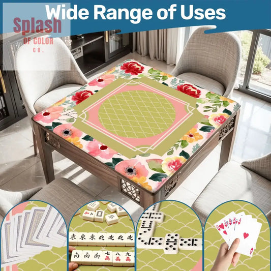 Mahjong Mat With Pretty Preppy Watercolor Flowers Mahj Gamer Enthusiast Mat - 31.5’’x31.5’’ - Daily Accessories
