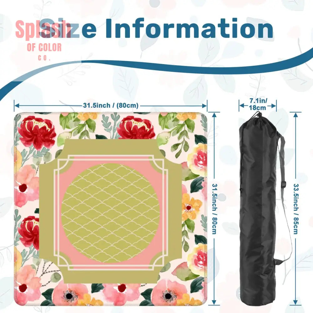 Mahjong Mat With Pretty Preppy Watercolor Flowers Mahj Gamer Enthusiast Mat - 31.5’’x31.5’’ - Daily Accessories