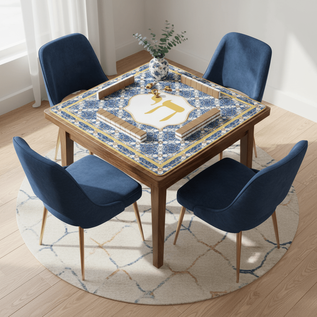 Chai Royale Jewish Designed Lucky Number 18 Mahjong Mat - Splash of Color Co.