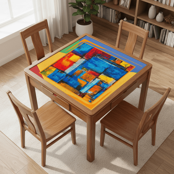 Modern Abstract Yellow, Green Blue, Red Artistic Mahjong Mat - Splash of Color Co.