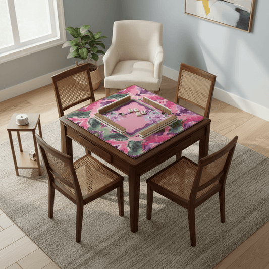 Mahjong Mat Ikat Watercolor Pink, Purple, Emerald Green Boho Mahj Mat - Splash of Color Co.