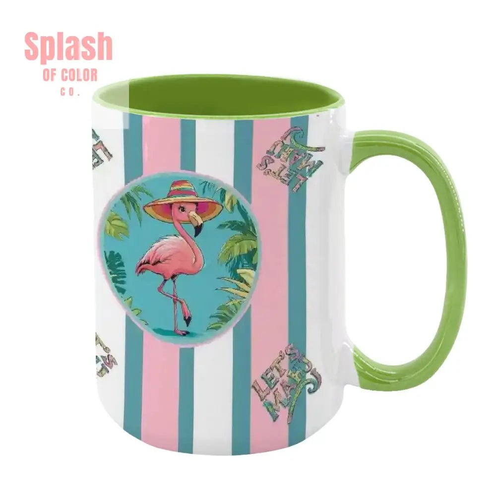 Mahjong Mug Gift, Tropical Flamingo, Pink Teal Preppy Striped Mahj Mug Gift - Splash of Color co.