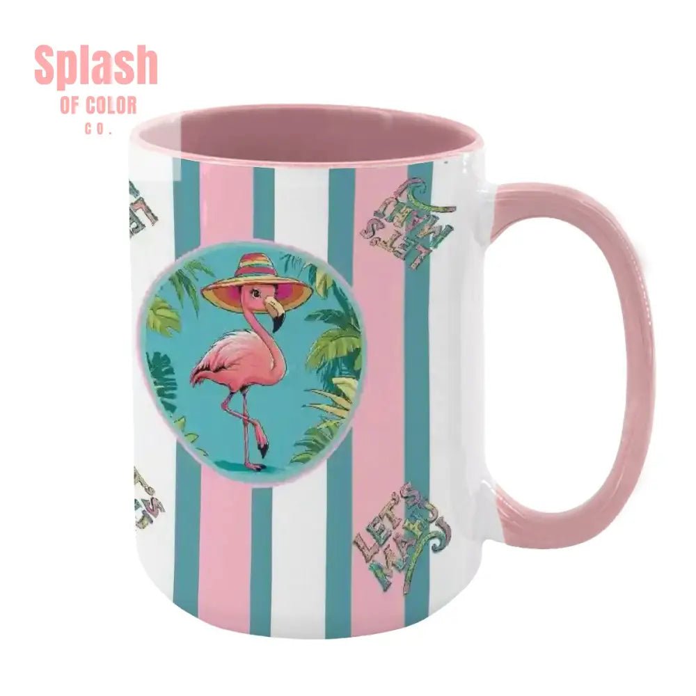 Mahjong Mug Gift, Tropical Flamingo, Pink Teal Preppy Striped Mahj Mug Gift - Splash of Color co.