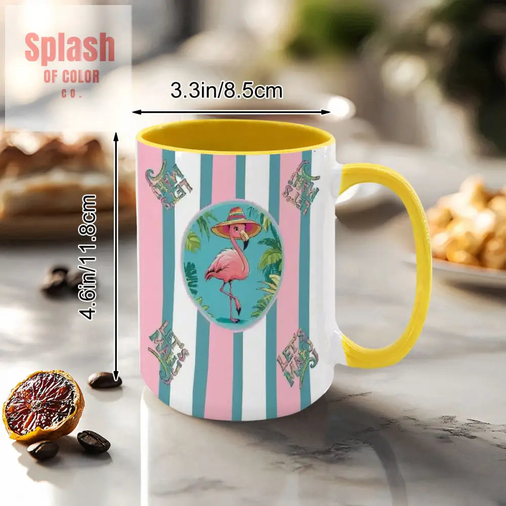 Mahjong Mug Gift Tropical Flamingo Pink Teal Preppy Striped Mahj Mug Gift Drinkware