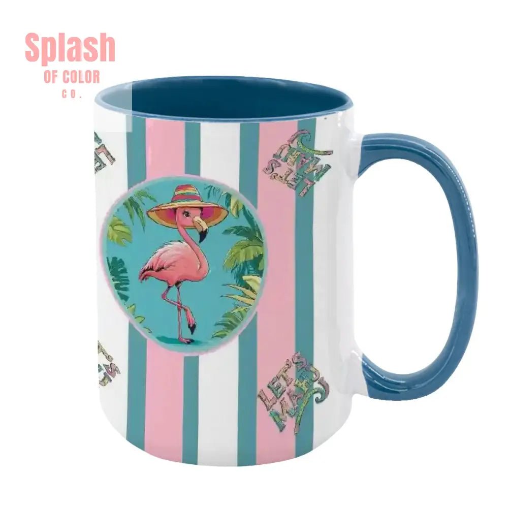 Mahjong Mug Gift, Tropical Flamingo, Pink Teal Preppy Striped Mahj Mug Gift - Splash of Color co.