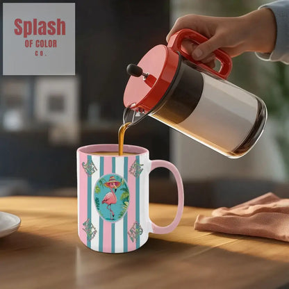 Mahjong Mug Gift Tropical Flamingo Pink Teal Preppy Striped Mahj Mug Gift Drinkware