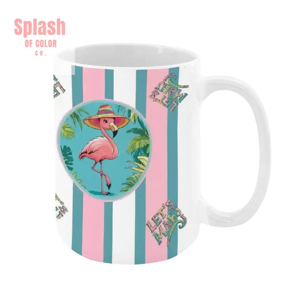 Mahjong Mug Gift, Tropical Flamingo, Pink Teal Preppy Striped Mahj Mug Gift - Splash of Color co.