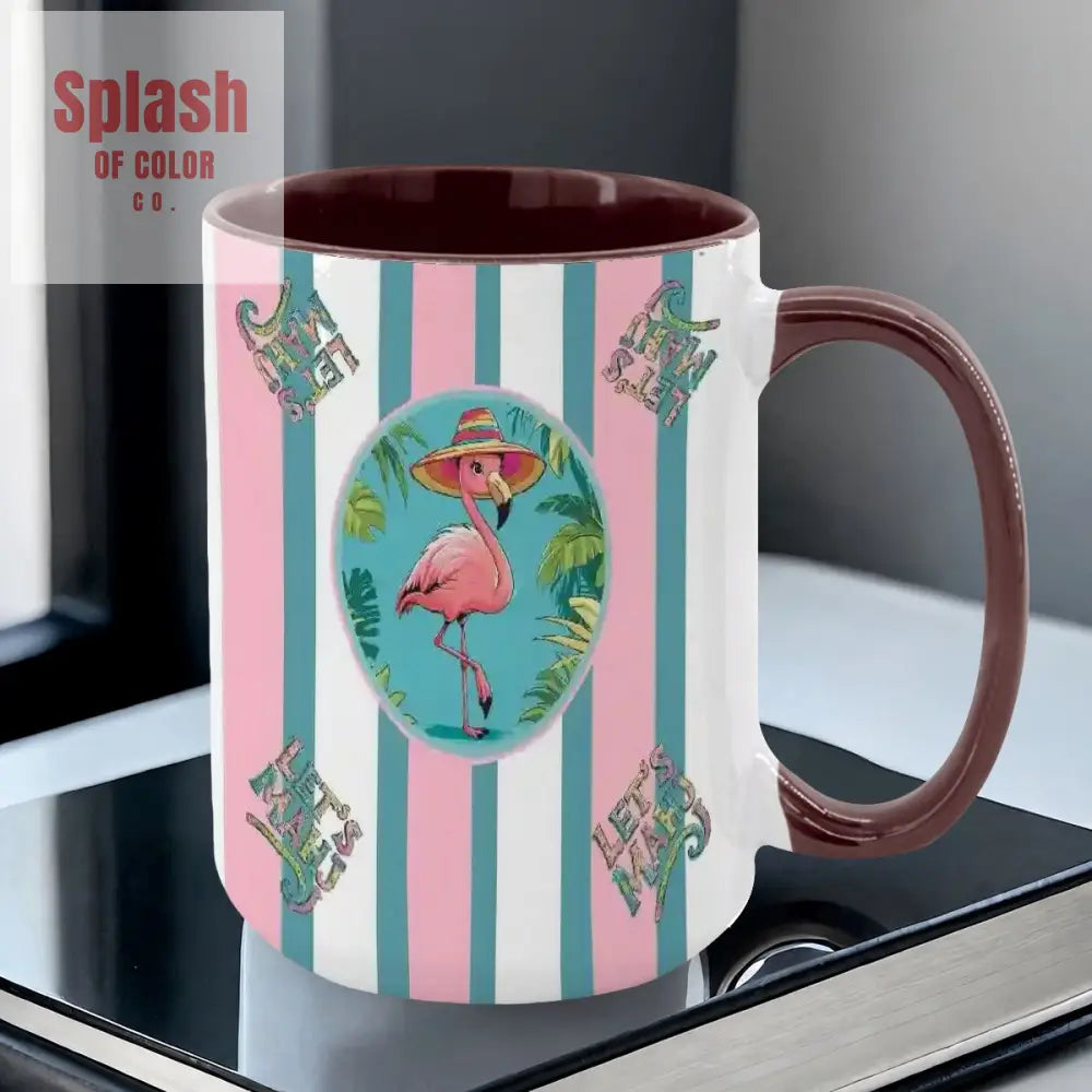 Mahjong Mug Gift Tropical Flamingo Pink Teal Preppy Striped Mahj Mug Gift Drinkware