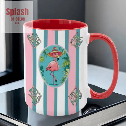 Mahjong Mug Gift Tropical Flamingo Pink Teal Preppy Striped Mahj Mug Gift Drinkware