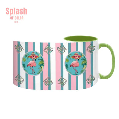 Mahjong Mug Gift Tropical Flamingo Pink Teal Preppy Striped Mahj Mug Gift Drinkware