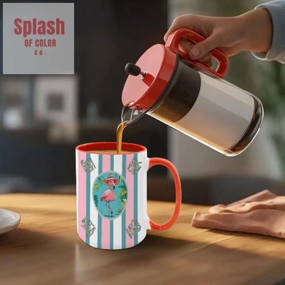 Mahjong Mug Gift Tropical Flamingo Pink Teal Preppy Striped Mahj Mug Gift Drinkware