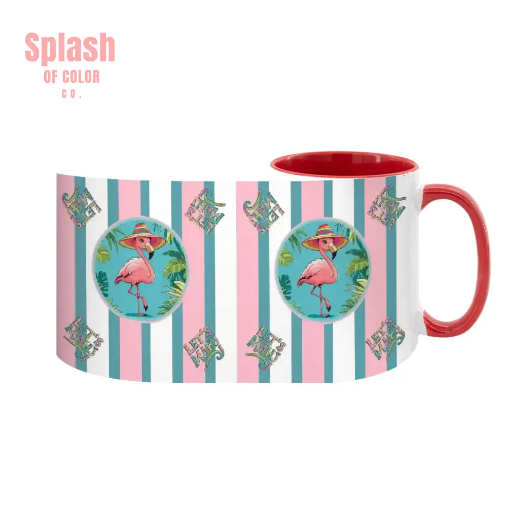 Mahjong Mug Gift Tropical Flamingo Pink Teal Preppy Striped Mahj Mug Gift Drinkware