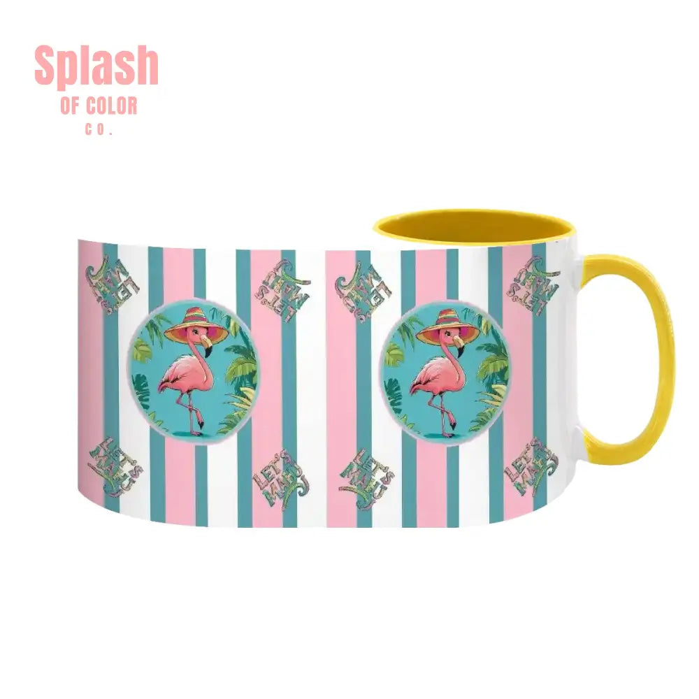 Mahjong Mug Gift Tropical Flamingo Pink Teal Preppy Striped Mahj Mug Gift Drinkware