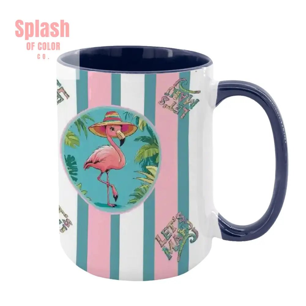 Mahjong Mug Gift, Tropical Flamingo, Pink Teal Preppy Striped Mahj Mug Gift - Splash of Color co.