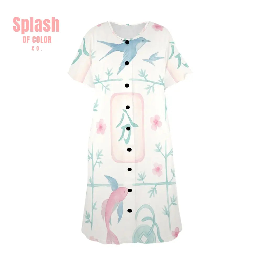 Mahjong Muumuu Dress Pastel Pink Blue Fun Wear Mahj Lover Gift Pajamas