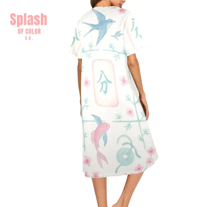 Mahjong Muumuu Dress Pastel Pink Blue Fun Wear Mahj Lover Gift Pajamas