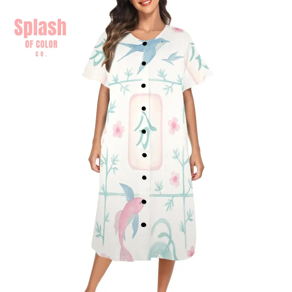 Mahjong Muumuu Dress Pastel Pink Blue Fun Wear Mahj Lover Gift XS Pajamas