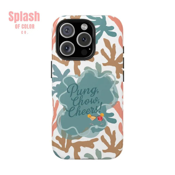 Mahjong Phone Case, Coral Cheerful Design, Pung Chow Cheers Mahj Gift - Splash of Color co.