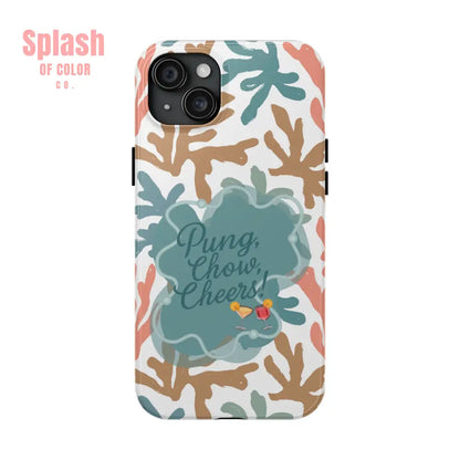 Mahjong Phone Case Coral Cheerful Design Pung Chow Cheers Mahj Gift - iPhone 15 Plus - Phone Case